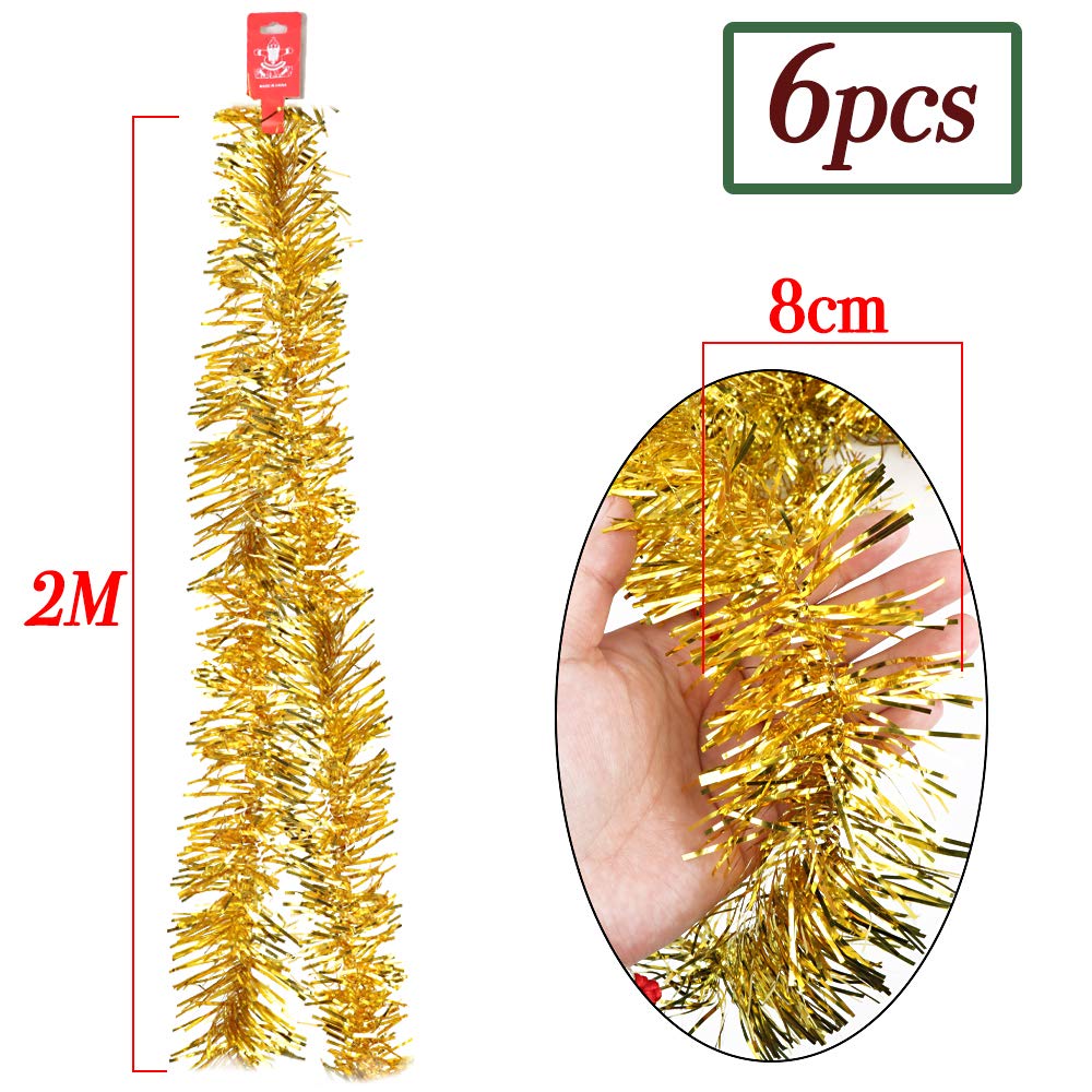 Guirlande Tinsel Argenté Pour Noël - Lot De 6 Rouleaux De 2 M (12 M Total), Largeur 8 Cm - Décoration Sapin, Maison, Fête