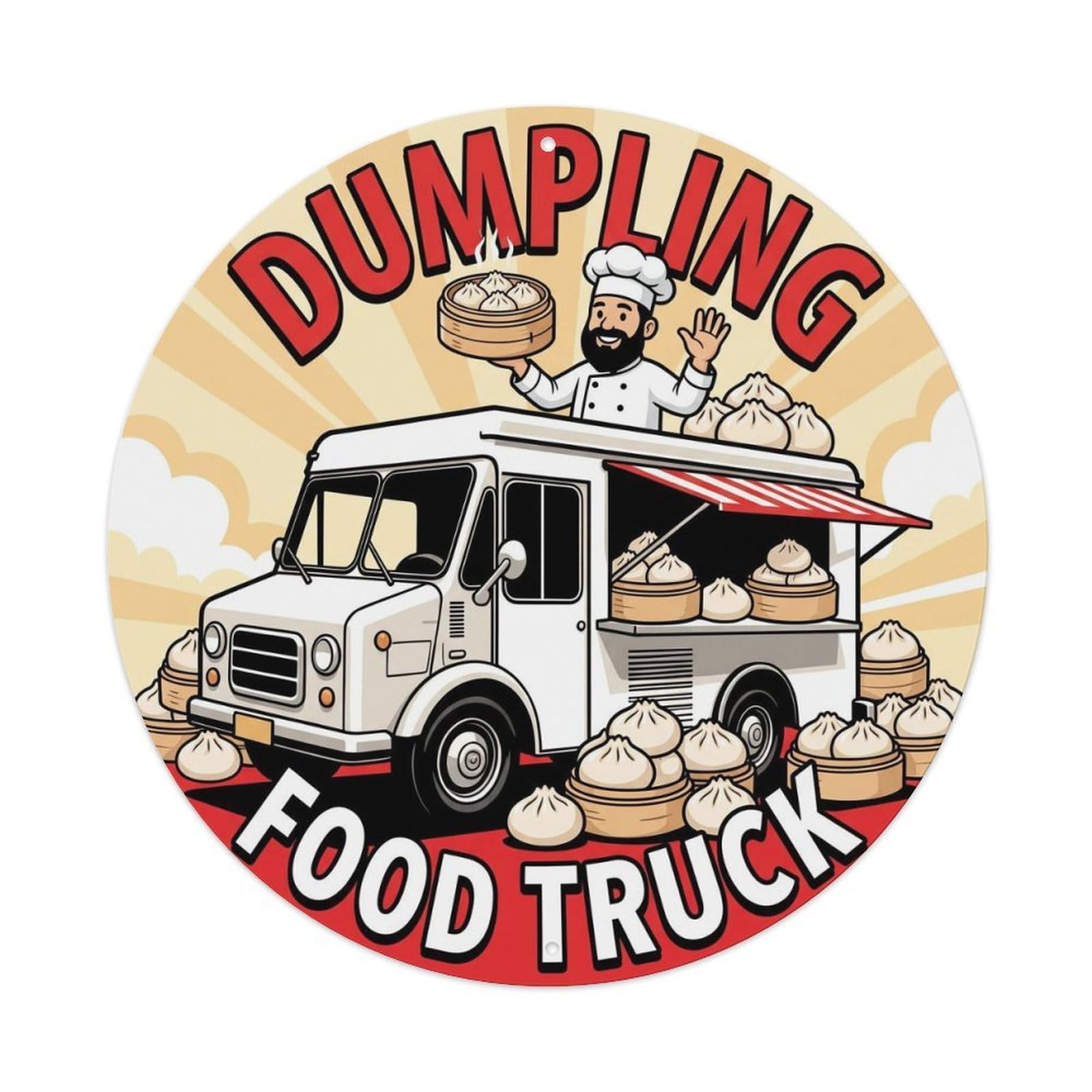 China Dumpling Food Truck Gourmet Chef Illustration Metal Tin Sign