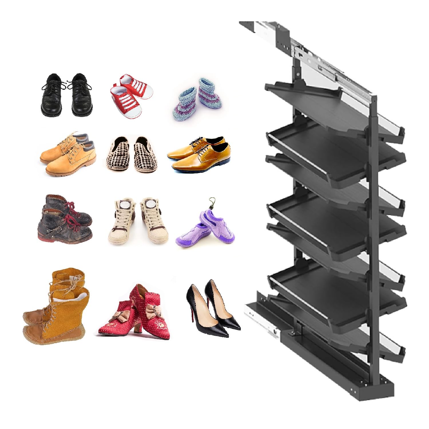 Scarpiera regolabile – Mensola estraibile impilabile in metallo, design salvaspazio in acciaio inox per piccoli armadi, ideale per riporre stivali e scarpe da ginnastica