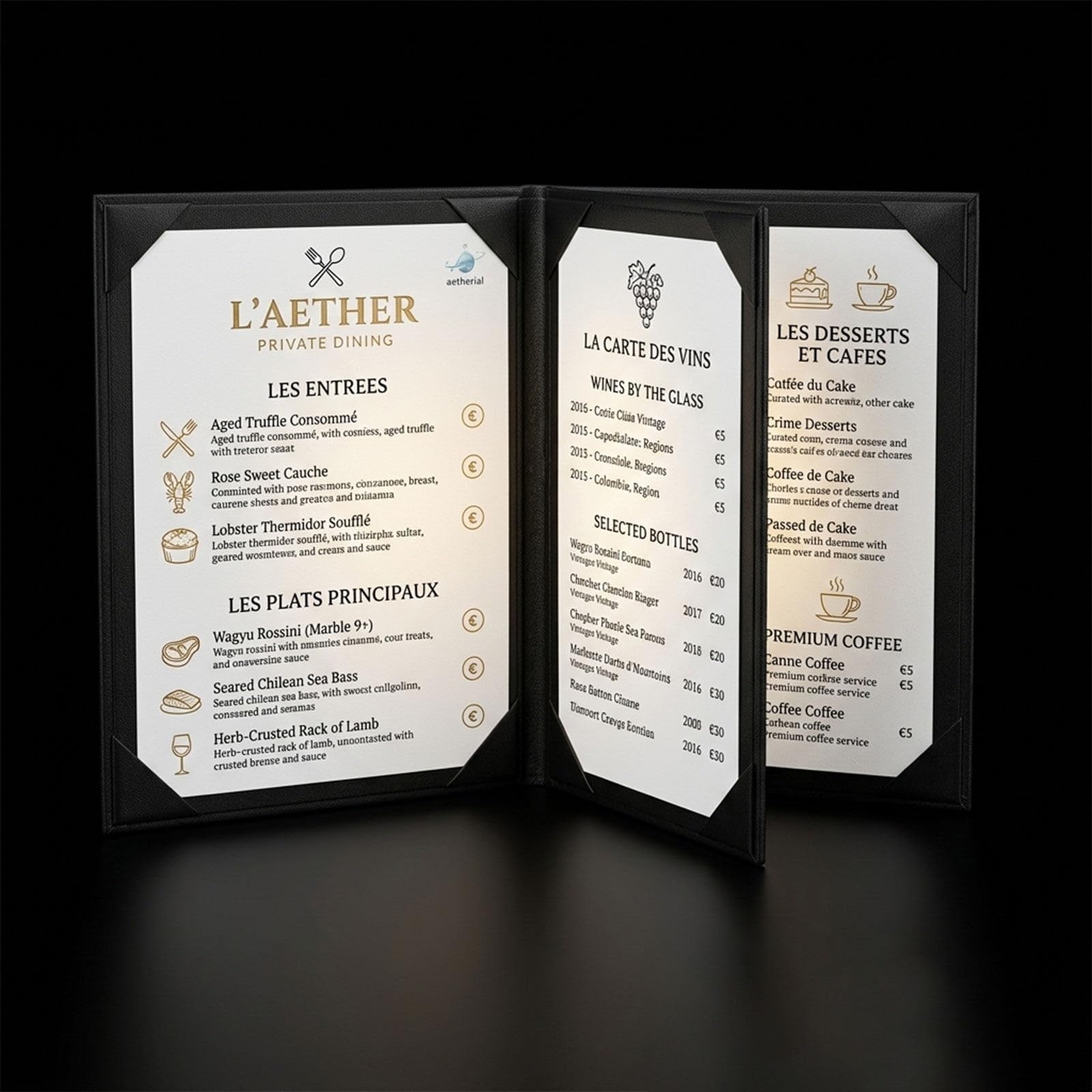 Glwabomars A4fourside3pack A4 Four Panel Led Menu Holder, Rechargeable Illuminated Menu Display Cover, Elegant Restaurant Menu Folder For Food And Drink Menus
