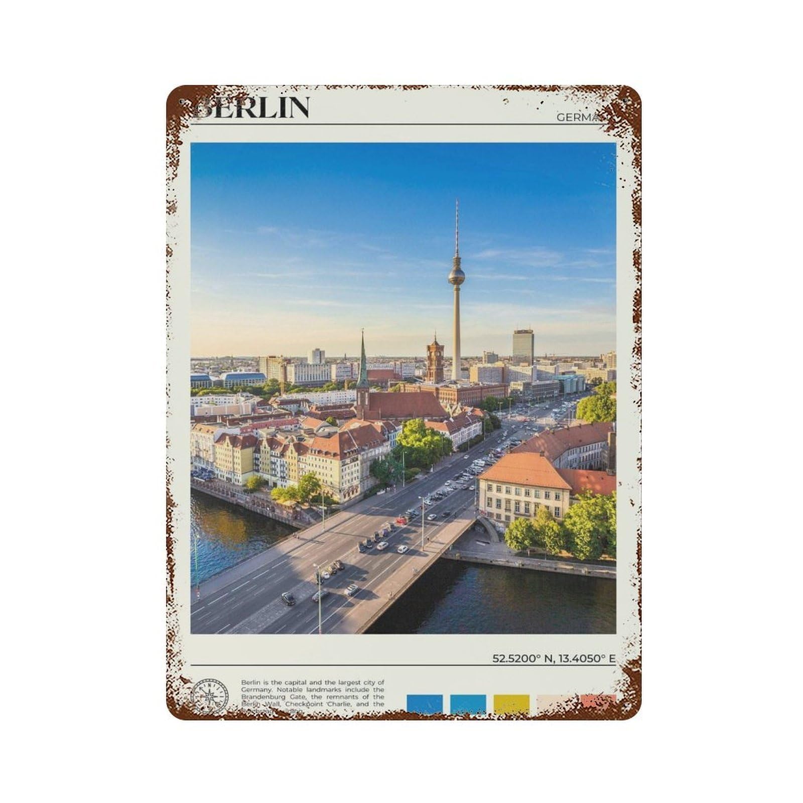 xiaoxiaoshen Real Photo Berlin Decor Germany Wall Decor Art Metal Tin Poster Modern Home Decor Art Home Bar Shop Decorations Vintage Sign 40x30cm