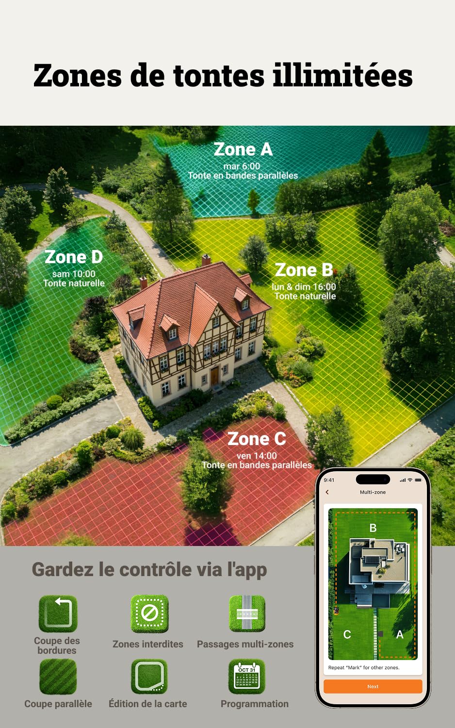 WORX Vision Cloud 4WD WR340E Robot Tondeuse 600 m² sans Fil périphérique + Garage (évitement d'obstacles par IA, Navigation VSLAM + RTK, Pente de 84%, cartographie Auto, contrôle Via app)