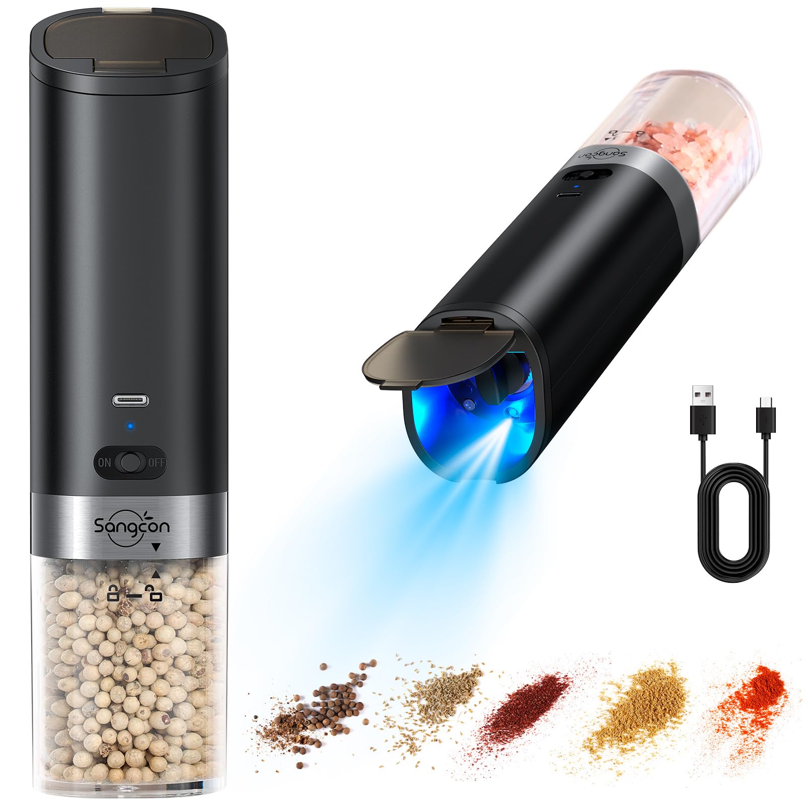 Sangcon USB Ricaricabile Set Macina Sale E Pepe Elettrico A Gravità - 8