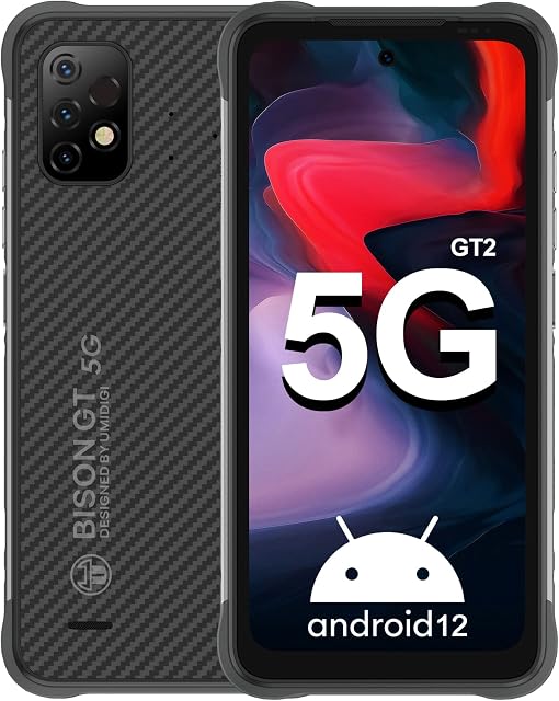 UMIDIGI Rugged Smartphone 5G, BISON GT2 5G Rugged Cell Phone 8G+128GB/512GB, 6150mAh, Android 12 Mobile Phone, 64MP Camera, Waterproof Phone,6.5" HD+Display, NFC/OTG/GPS-Black