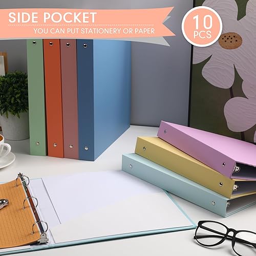 Miniatura 4 de Ctosree 10 carpetas de 3 anillos de colores con 2 bolsillos, carpeta de hojas sueltas de tapa dura para oficina, se adapta a papel de tamaño de 11 x