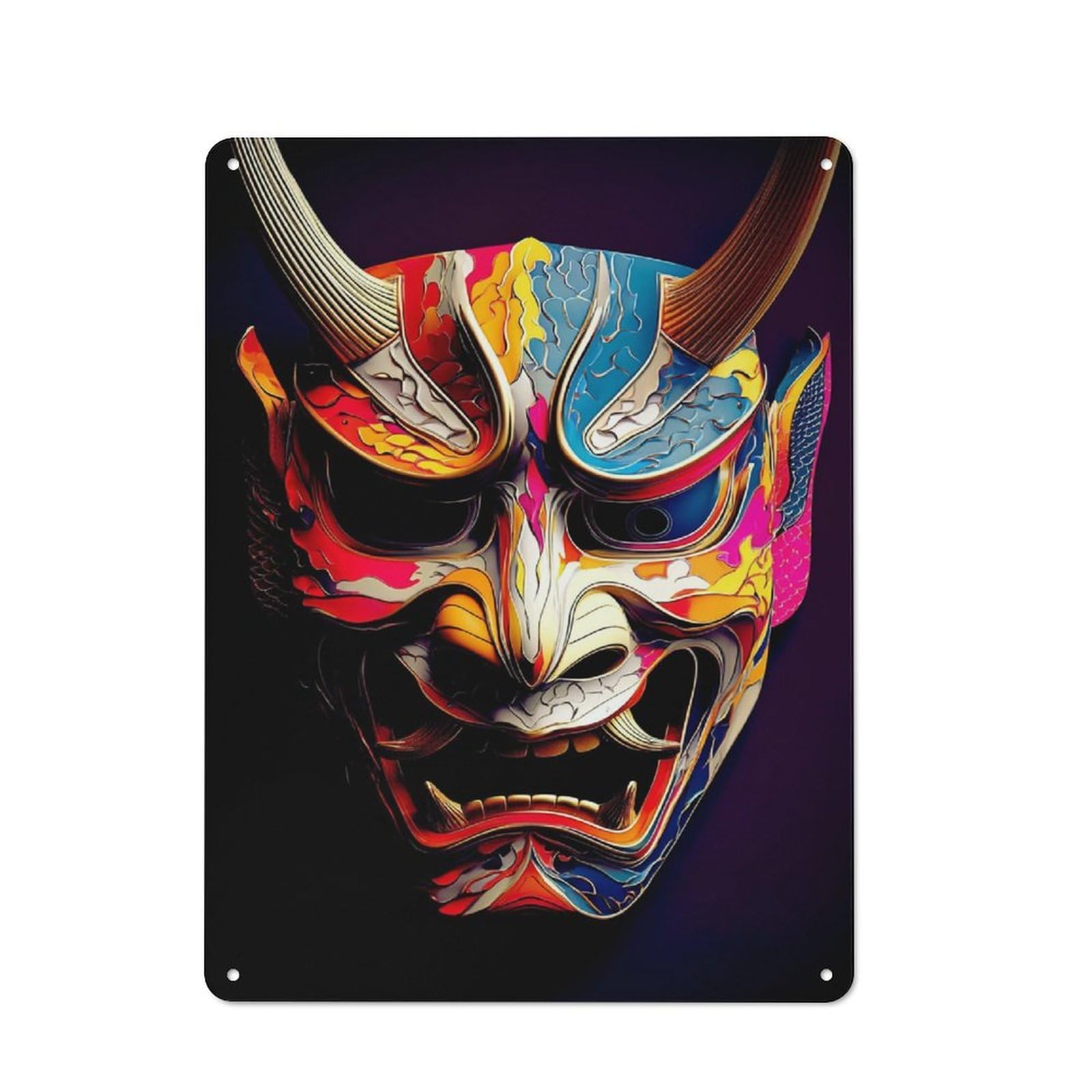 Junmoney Colorful Demon Mask Artwork Retro Metal Plaque 40X30cm For Lounge Or Reading Corner, Suited To Lounge Decor Fans