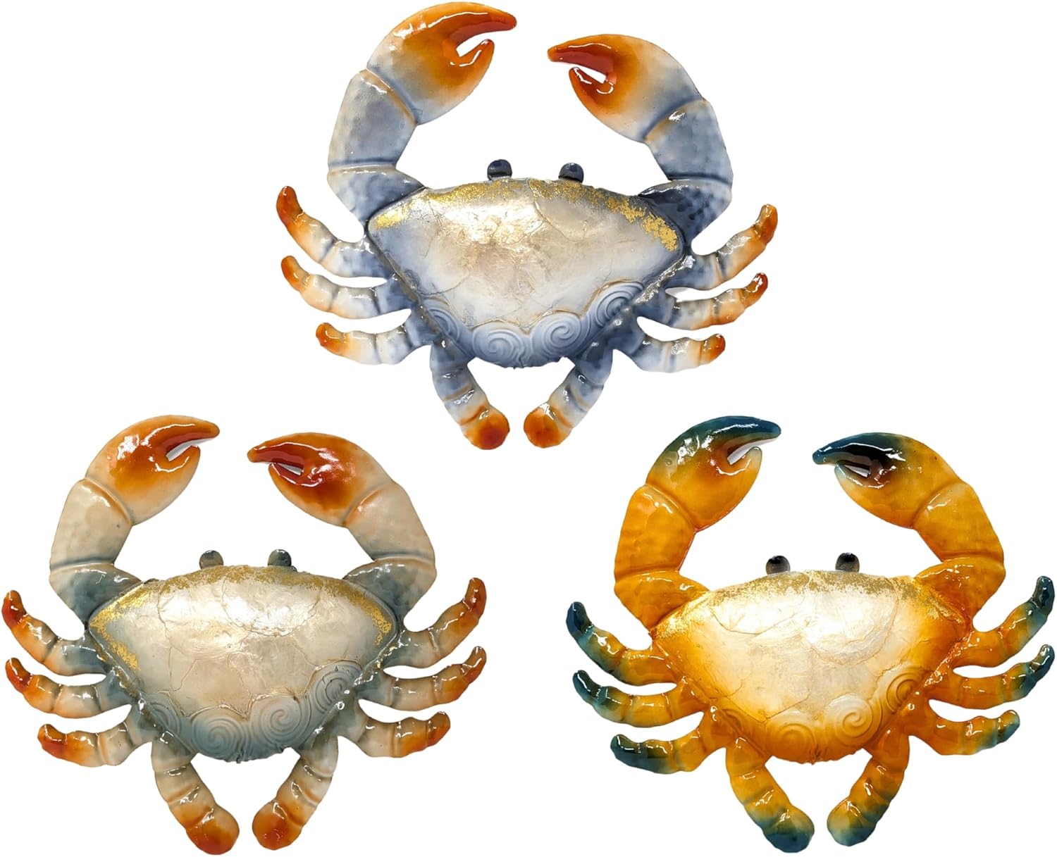 Metal Crab Wall Décor Set of 3– Nautical Beach Theme Coastal Art, Ocean Marine Wall Hanging for Indoor Outdoor, Patio, Bathroom, Porch, Seafood Restaurant, Beach House – Gift for Ocean & Sea Life Lovers