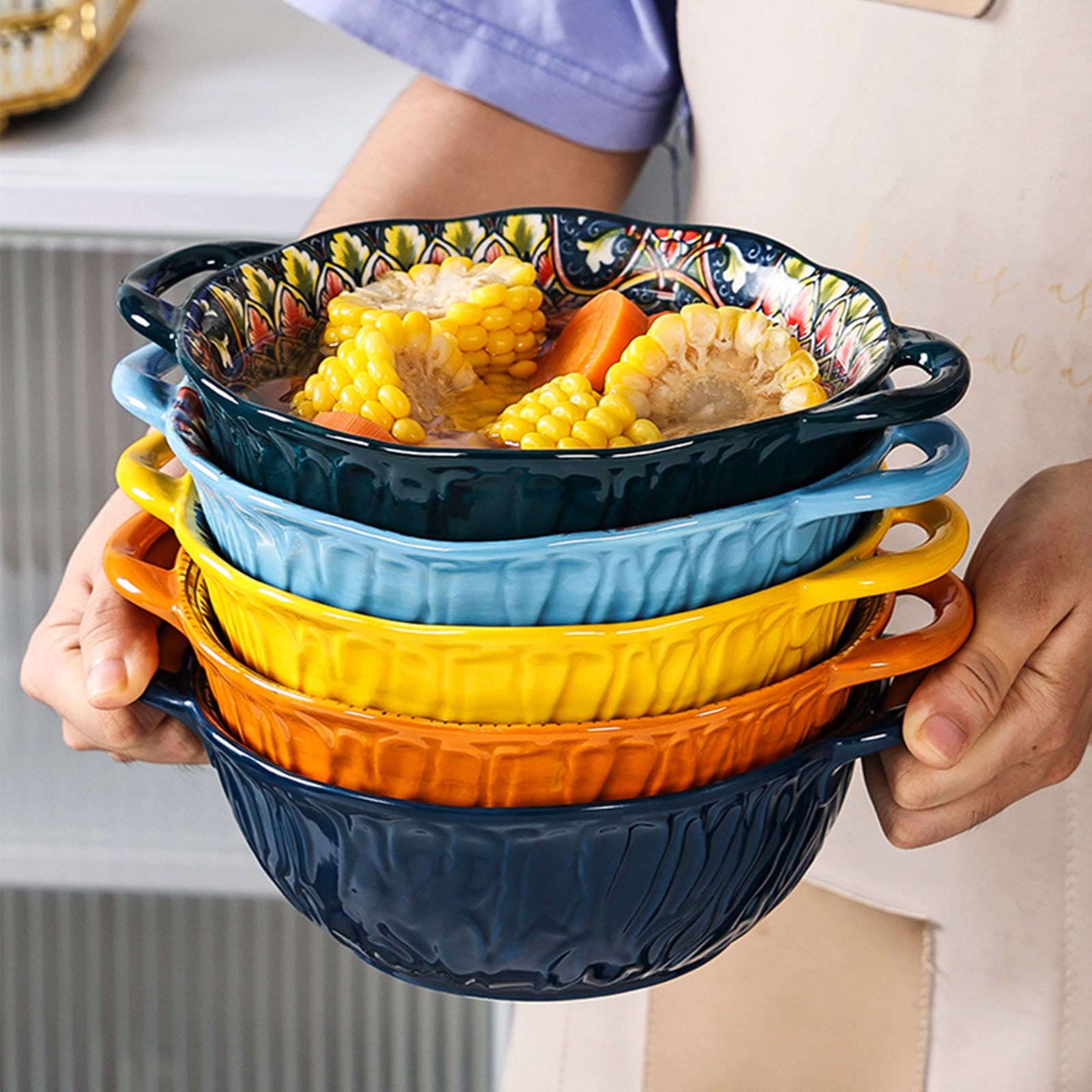 Vaisselle Bol à soupe ramen en céramique, tasse à soupe, grand bol à ramen en céramique, bol à soupe à l'oignon profond allant au four, bol de service allant au micro-ondes.-vert-1000 ml 35 oz (couleu