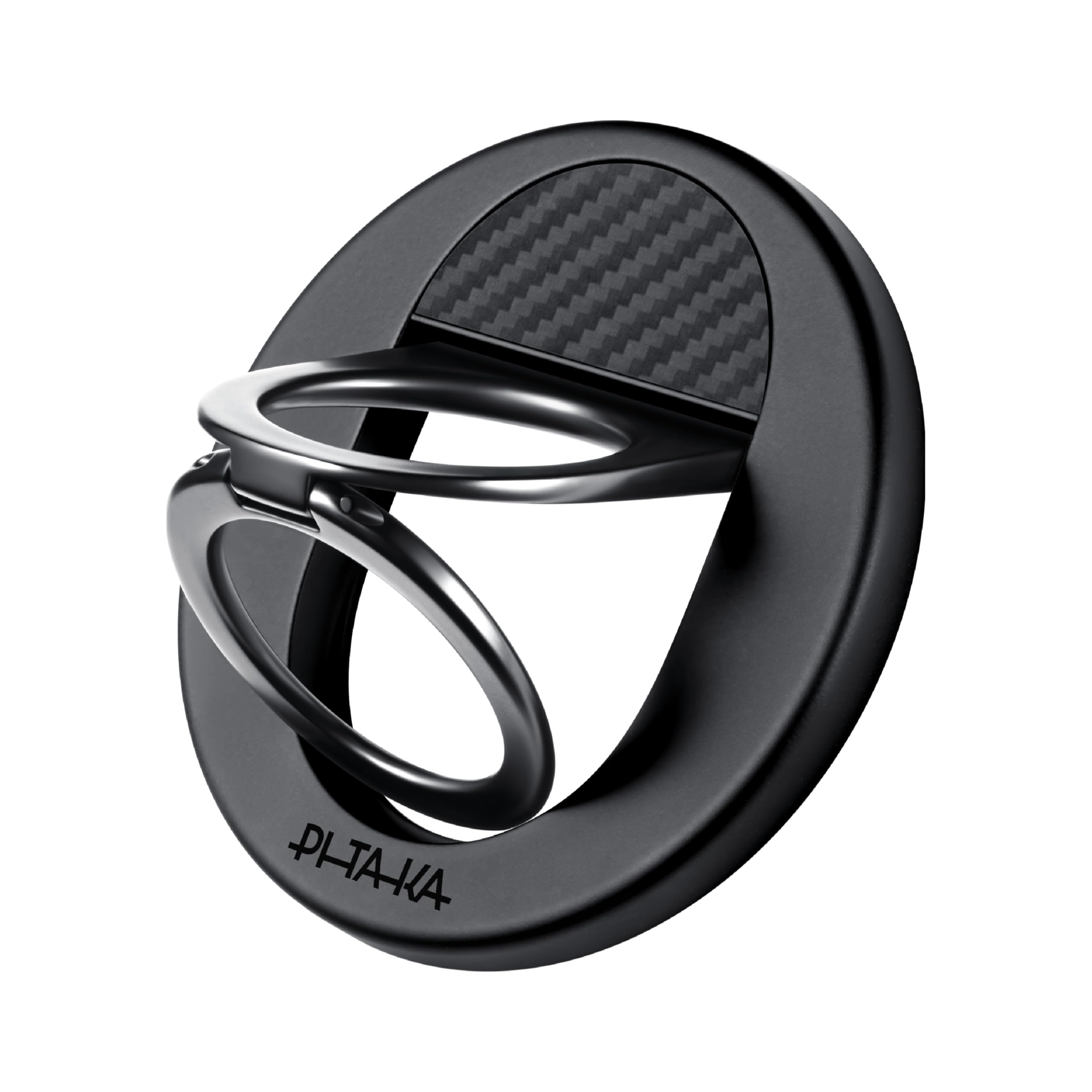 pitaka Handy Ring Halterung Magnetischer Griff Ring Halter mit Doppelring Einstellbar Fingerhalter Handy Ständer aus Aramidfaser für iPhone 17/16/15/14/13 Schwarz/Grau