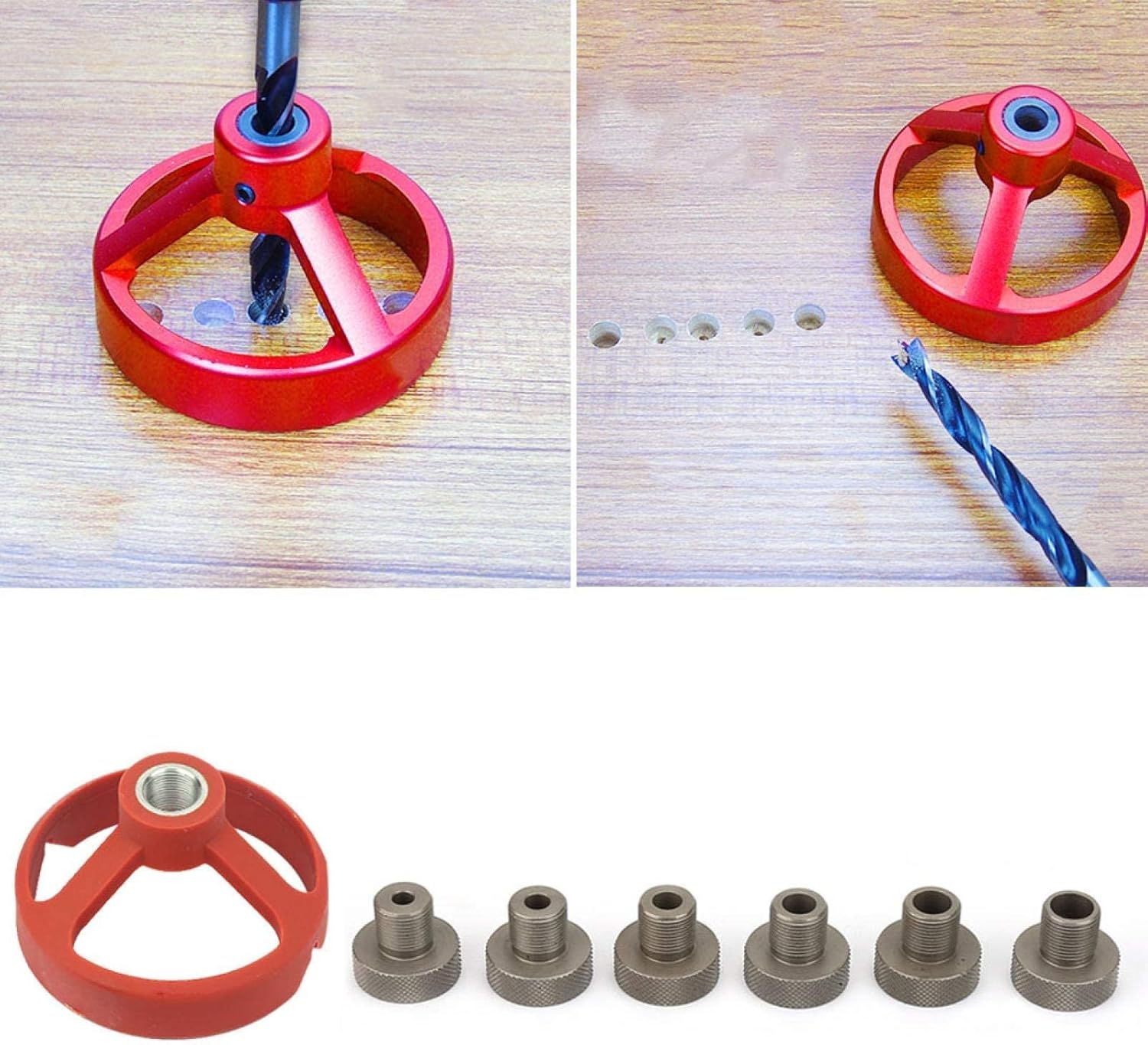 Drill Bit Jig, Vertical Drilling Fixture with Straight Angle Punch Locator, Hole Positioning Kit, Steel and Plastic, Red, 5/6/7/8/9/10mm