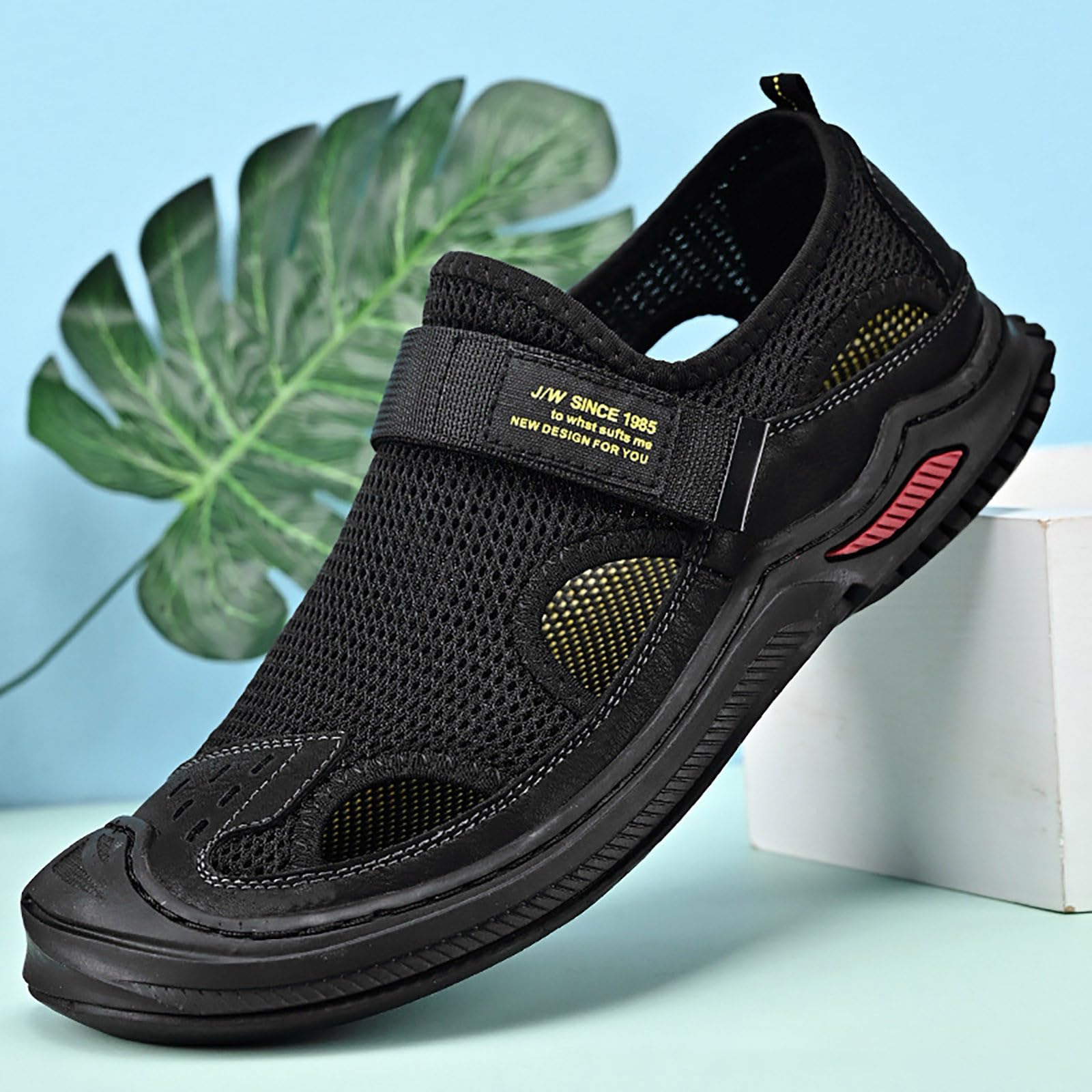 Męskie oddychające siatkowe sandały outdoorowe, lekkie letnie buty do chodzenia, sportowe, na plażę, wędrówki, trekking, sportowe, Czarny, 39.5 EU