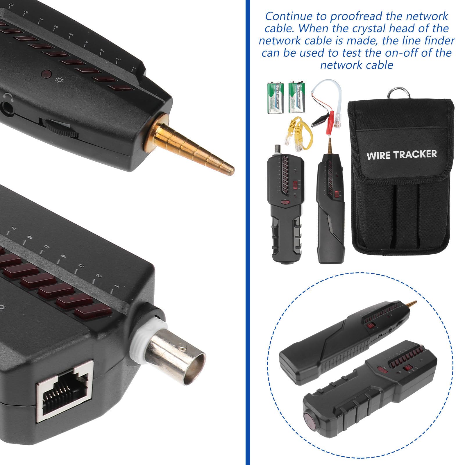 HOMSFOU Testeur en Noir Fonction Multifonction Réseau de Câbles Veille Automatique et Alignement de Niveau Plastique et Métal Suivi et Détection de Câbles Ethernet