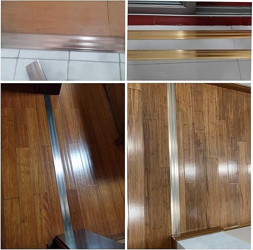 Miniatura 7 de ZIMGOD Tira de transición de piso de madera a azulejo, umbral plano de metal para pisos laminados, puertas, tiras de ribete de alfombras, carpeta de