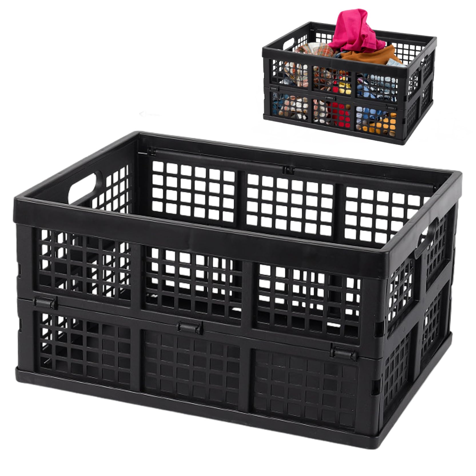 Caisse de rangement pliante en plastique 28L bac empilable pour jouets aliments et outils