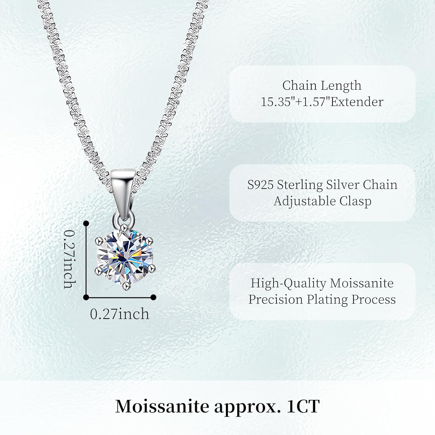 JOLINO 1CT Moissanite Pendant Necklace for Women,925 Sterling Silver Plated with Platinum,Dainty Jewelry Gifts for Your Wife,Girlfriend,Mother on Valentine's Day,Birthdays,Anniversaries,or Graduations - Image 6