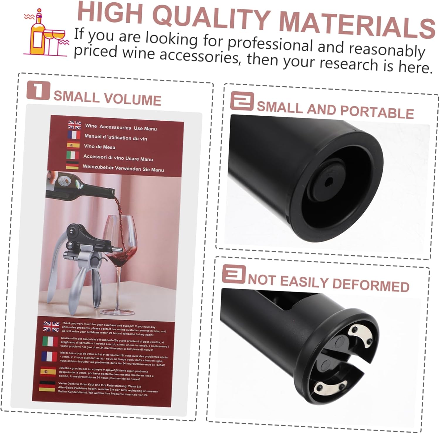 6pcs Wine Pourer Set Vacuum Stoppers Rotary Bottle Opener and Wine Accessories Elegant Black Design