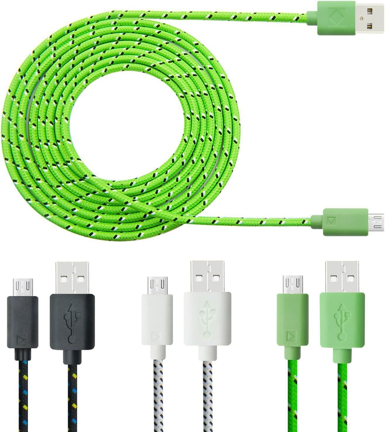 Boxeroo Pack of 3 Colorful Extra long(6 feet/2 meter) Sturdy Fabric Braided Micro USB Charging Cord Data Sync Cable for Samsung Galaxy Note, Samsung Galaxy S3/S4, Google Nexus 7, Google Nexus 10, Google Nexus 4