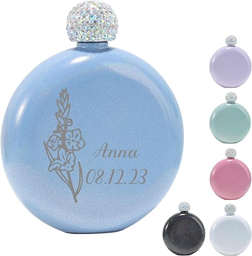 Frasco de flores personalizado para el mes de nacimiento con tapa de diamantes de imitación para dama de honor, regalo de fiesta nupcial, grabado