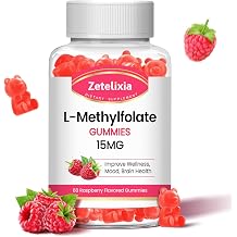 L-Methylfolate 15mg & Methyl B12 Gummies, Folate Supplement for Brain Health, Mood & Immunity, DNA Synthesis & Repair, Sugar Free, Vegan, Raspberry Flavor, 60 Count