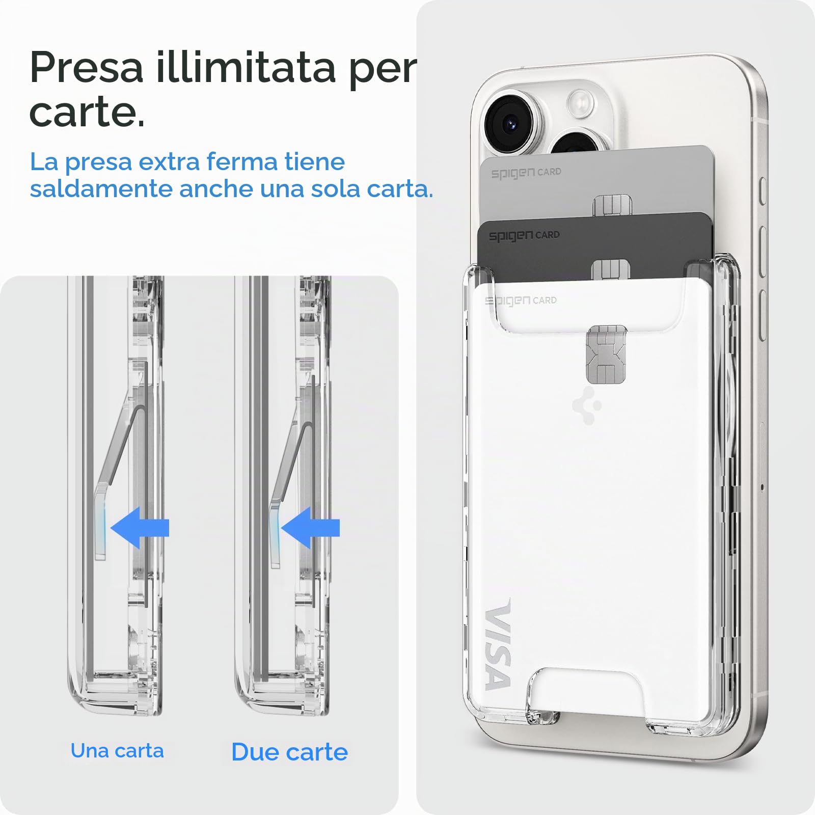 Spigen Ultra Hybrid MagFit Portafoglio MagSafe Wallet Magnetico Portacarte Compatibile con iPhone 17/16/15/14/13/12 Modelle - Trasparente