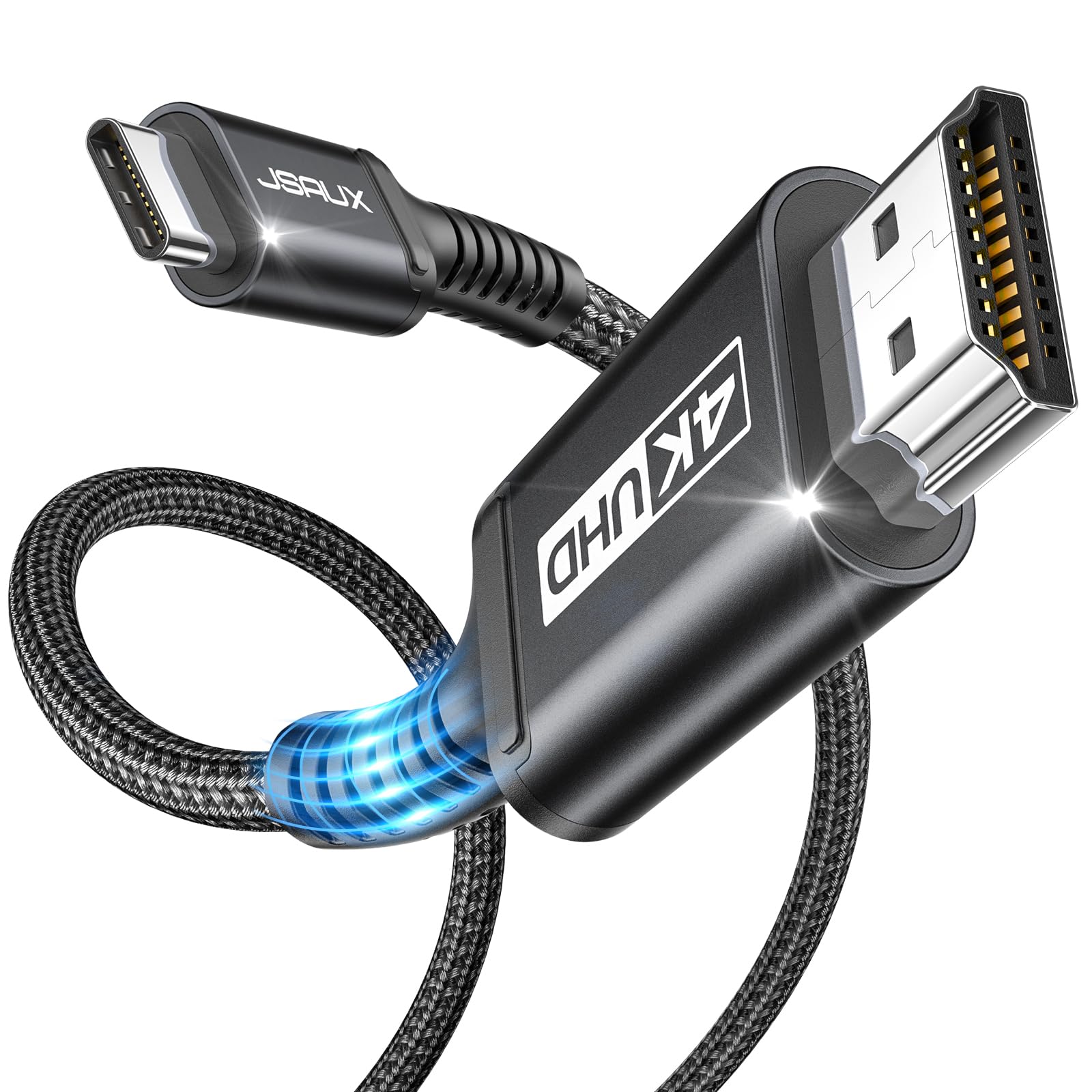 JSAUX Cavo USB C a HDMI 4K 60 Hz 2M, USB Tipo C a HDMI compatibile con 4K 30 Hz UHD, per Thunderbolt 3, iPhone 17 16 Pro 15, MacBook Pro Air 2018, iPad Pro, Galaxy S25 S24 S10 S9, Surface Book Nero