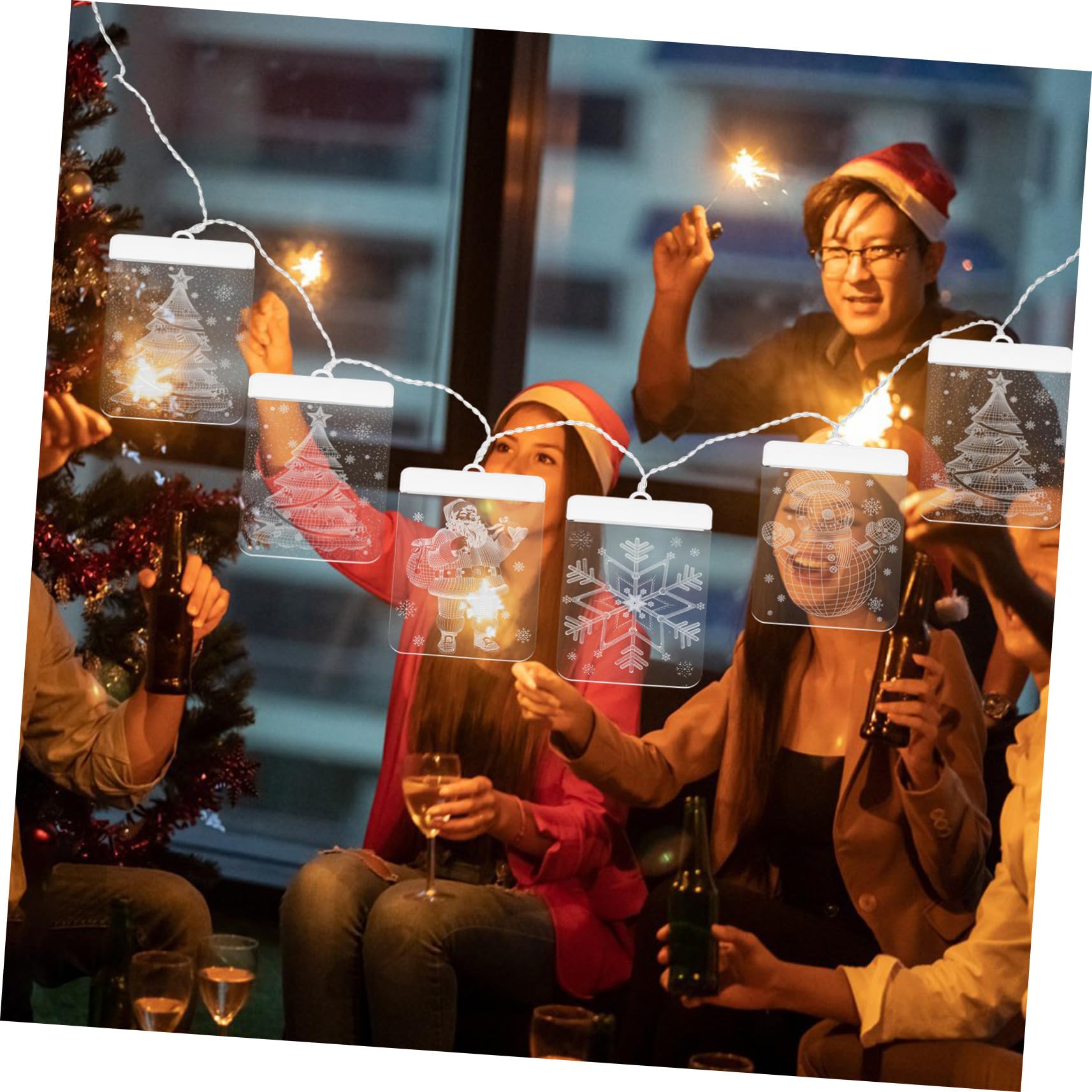 Cabilock Guirlandes Lumineuses Rideaux LED avec Bonhomme Flocons Télécommande Incluse Décoration de Noël pour Fenêtres et Chambre