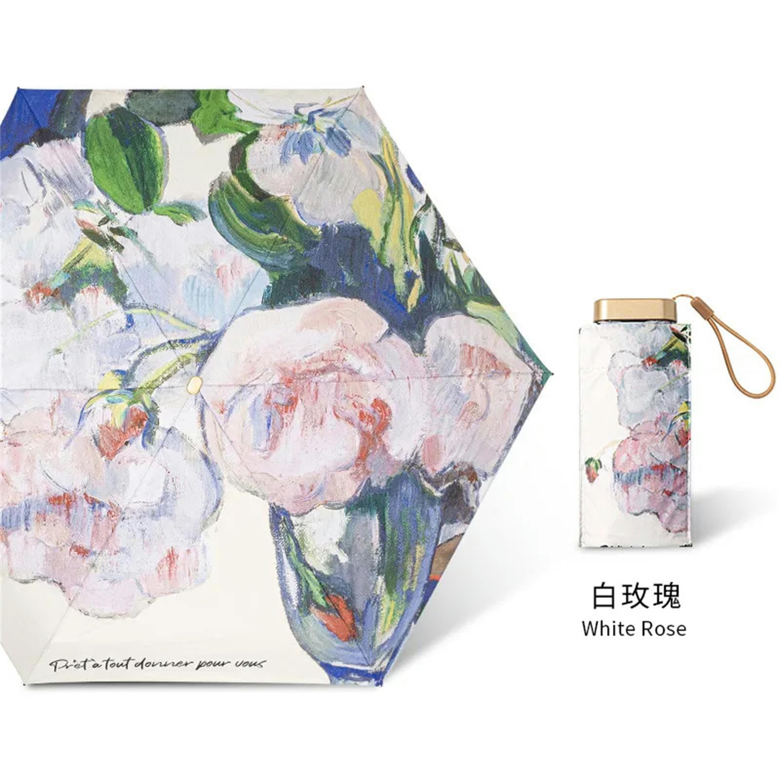 MdybF Ombrello Mini Ombrello Manuale Ombrello Di Pittura Ad Olio Di Rosa Con Fiori Multicolori Da Viaggio-B