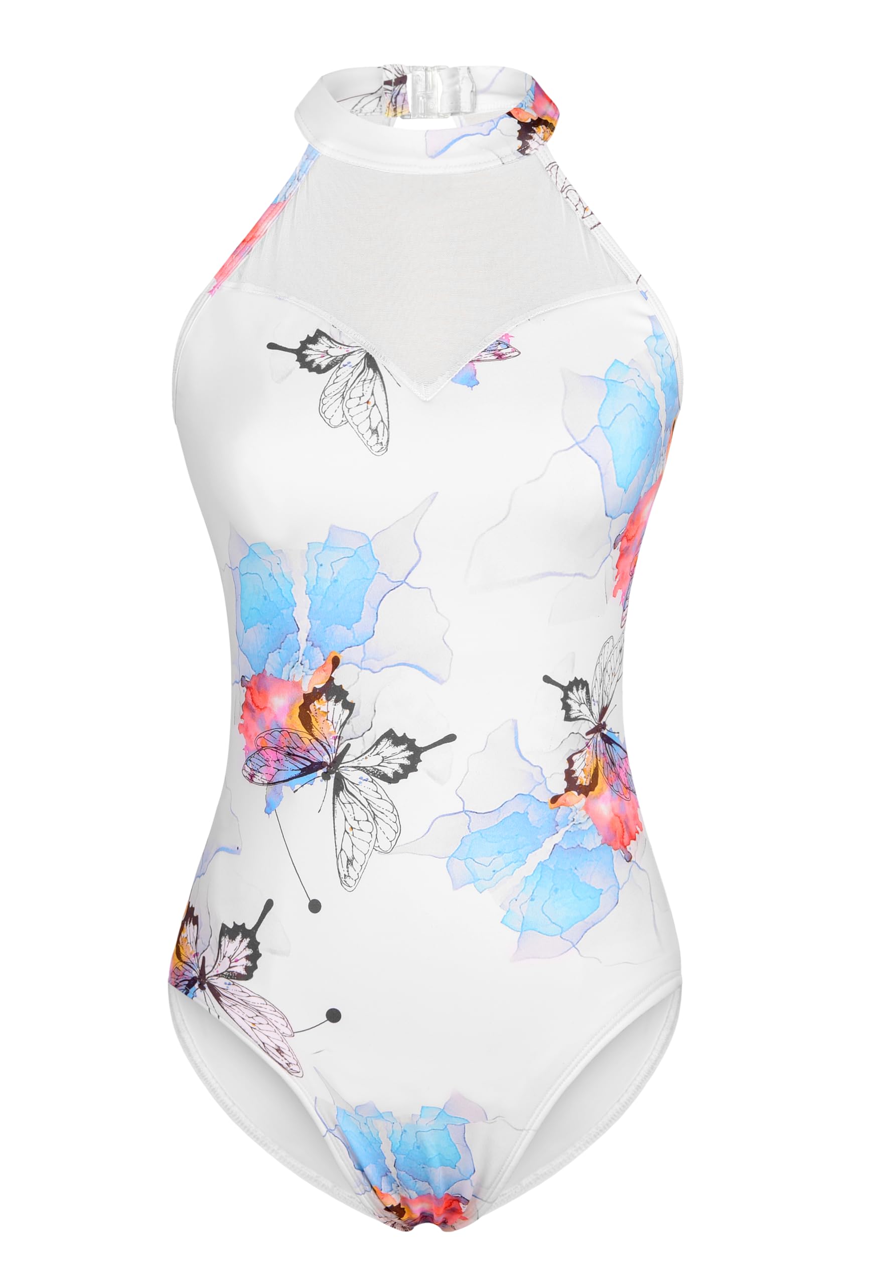 DANSHOW Justaucorps de ballet dos nu pour femme, encolure en maille, doublure intégrale sur le devant