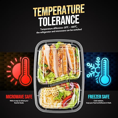 Miniatura 7 de Glotoch - Paquete de 10 recipientes de 32 onzas (actualización 2024) contenedores reutilizables aptos para microondas, contenedores de