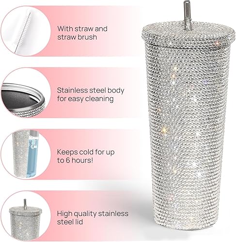 Miniatura 3 de Botella de agua de diamantes de imitación de diamantes de imitación de acero inoxidable aislada Taza de agua fría Vacío Copa de agua caliente...