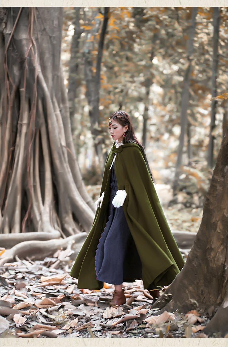 Baoqiya Women's Wool Blend Capes Hooded Cloak Outwear Poncho Warm Autumn and Winter Coat - Image 3