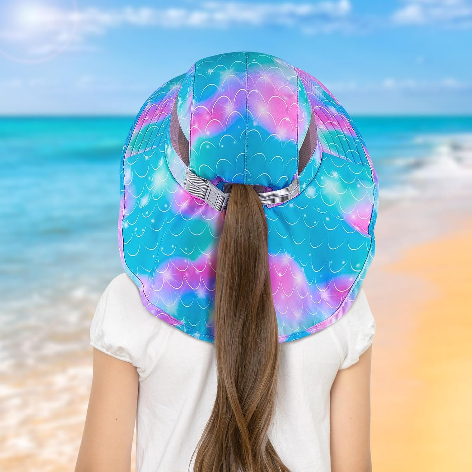 Kids Sun Hat UV Protection Summer Beach Play Hats Wide Brim Neck Flap for Girls Boys - Image 6