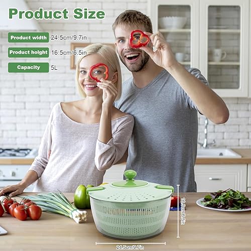 Miniatura 2 de Girador de ensalada grande de 3.6 cuartos de galón, rotador de lechuga con bloqueo seguro de tapa y mango giratorio, secadora de frutas y verduras