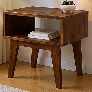 Acacia Serena Nightstand/End Table Solid Wood Bed Side Table for Bedroom Living Room College Dorm (Chocolate)