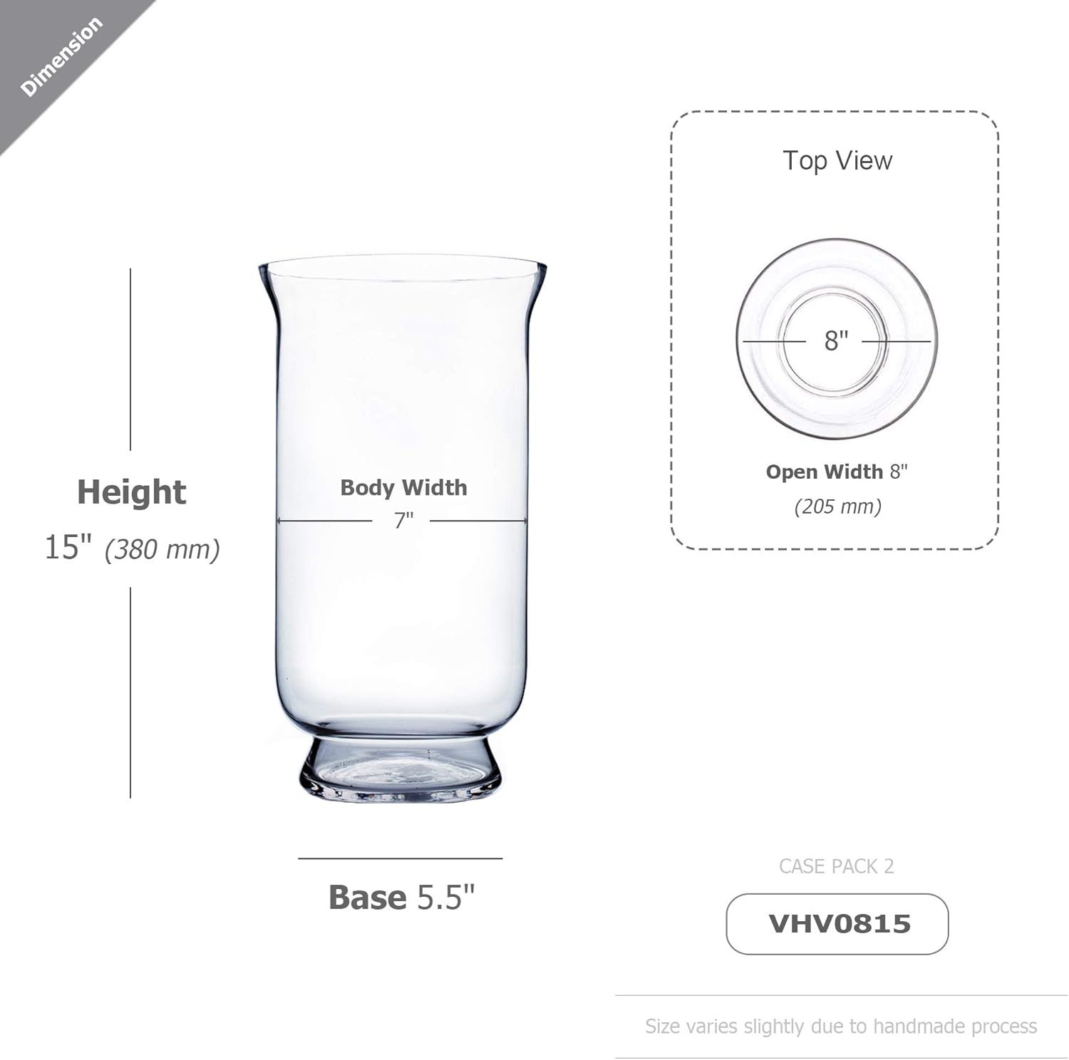 WGV Unique Bouquet Vase, 8" W, 15" H, Clear Tall Hurricane Glass Candle Holder, Floral Planter Terrarium, Home Wedding Event Decor, 1 Piece (VHV0815)