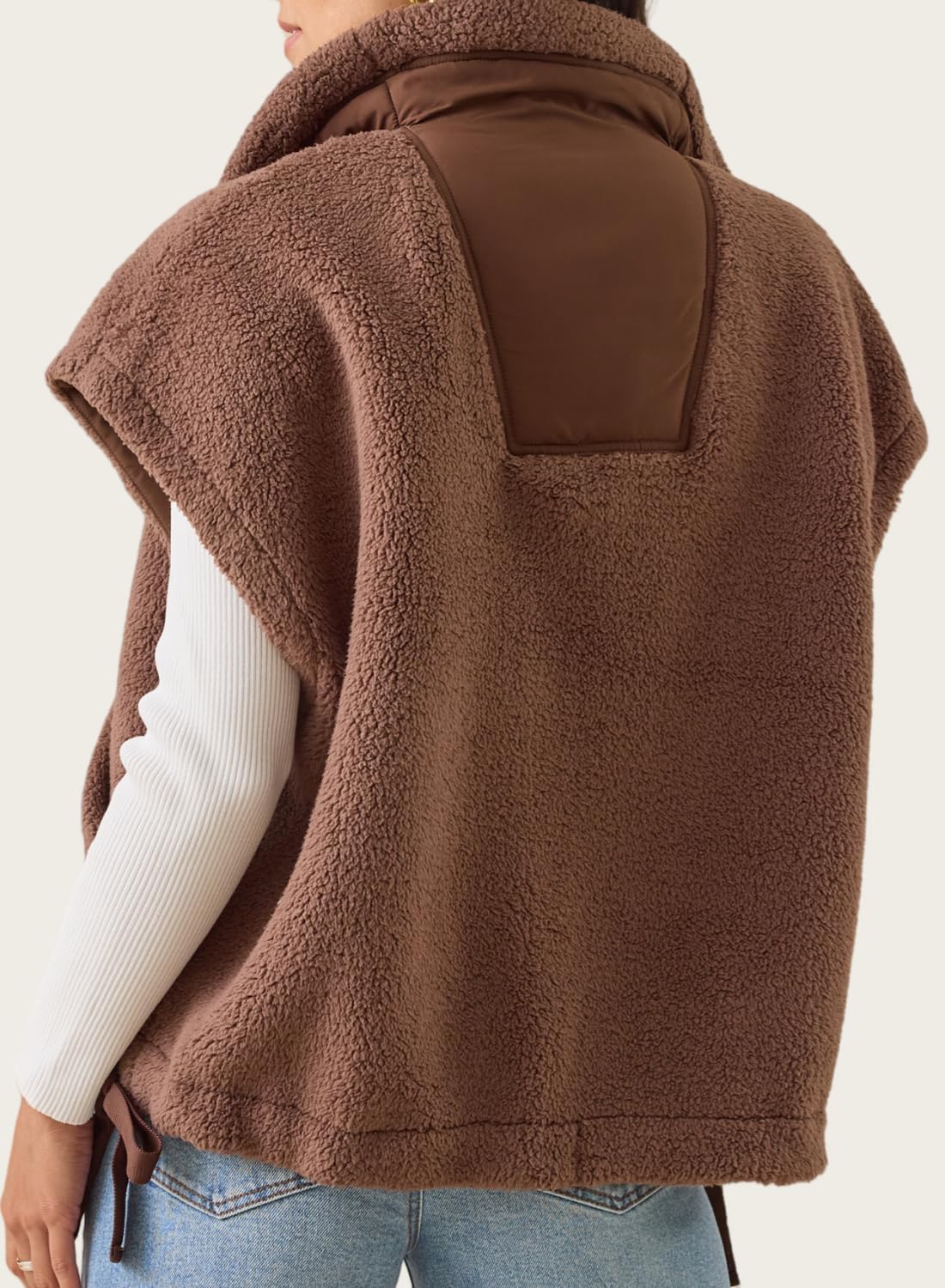 Fleece Vest Women Sleeveless Jacket Snap Button Printed Fuzzy Gilet Casual Outerwear with Pockets - Image 2