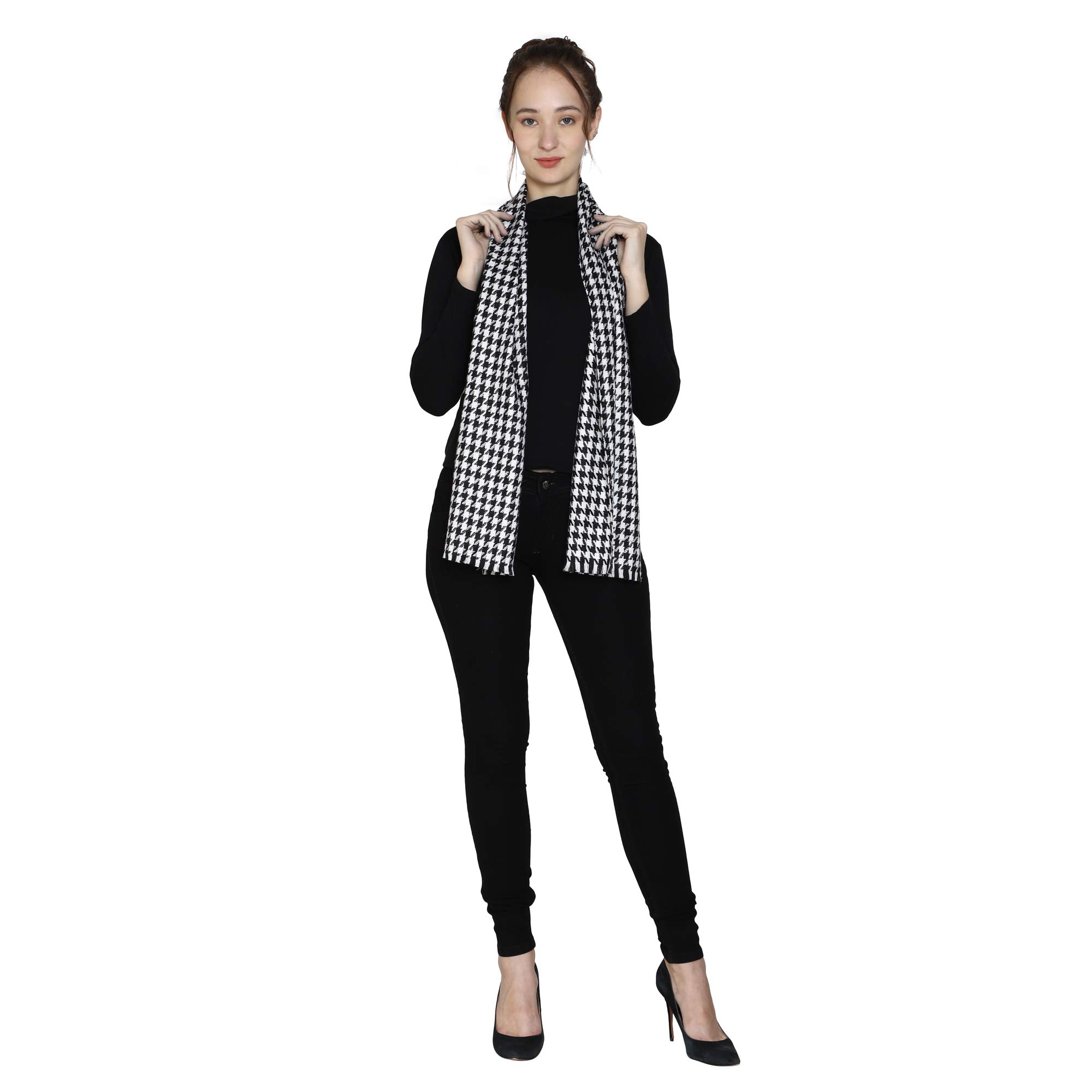 essentiele WOMEN BLACK & WHITE HOUNDSTOOTH WOOL TOUCH WINTER MUFFLER-picture-18