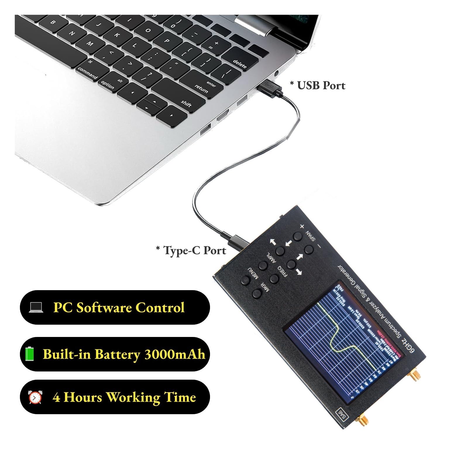 Analizzatore di spettro portatile SA6 6GHz, generatore di segnale 2in1, con touch screen da 3,2 pollici, controllo PC, for officine di laboratorio(SA6-2)