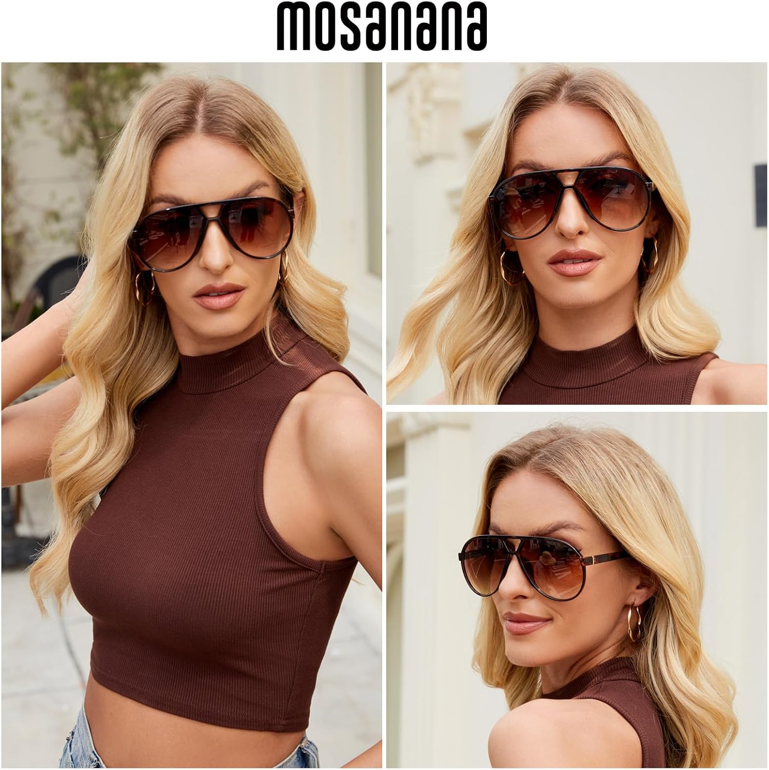 mosanana Trendy Aviator Oversized Sunglasses for Women Retro 70s Style MS52482 - Image 3