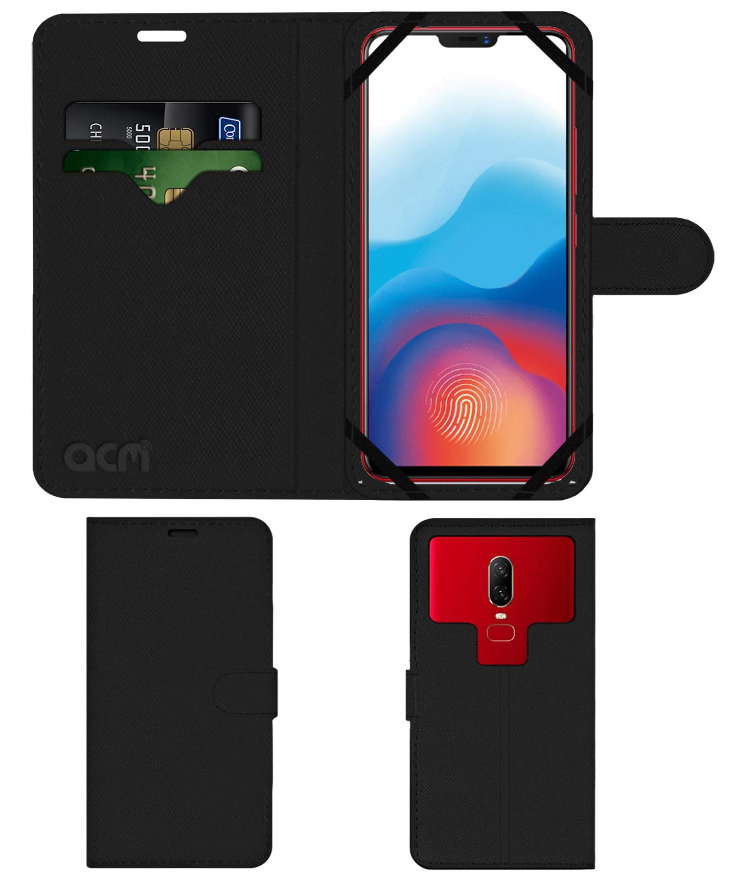 ACM Strap Leather Flip Case Compatible with Vivo X21 Ud Mobile Front & Back Cover Black