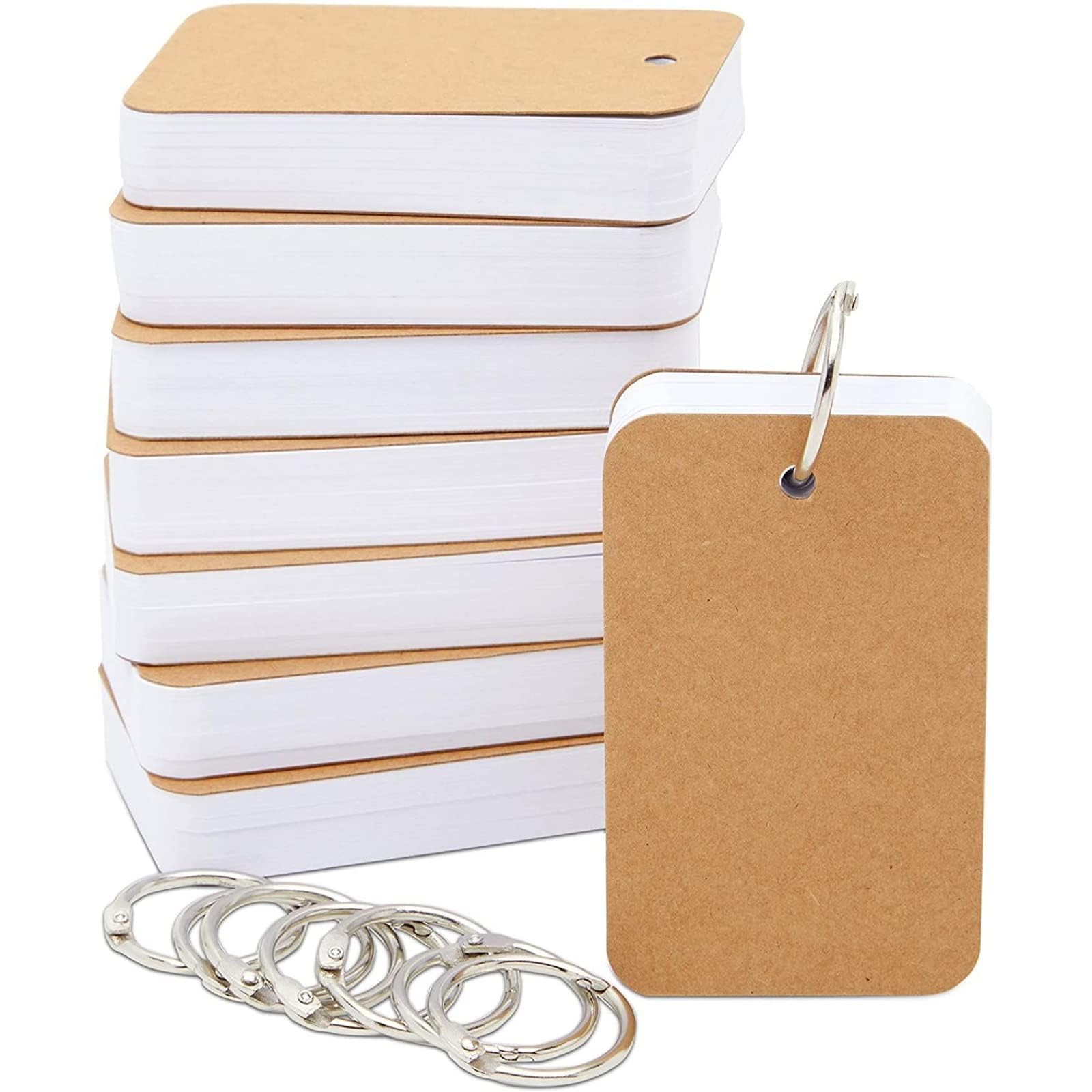 400 Sheets White Blank Flash Cards,3.5 x 2.2 Inch Small Study Cards, Learning Kraft Paper, Easy Flip Mini Index Note Flashcards (8 Pack) with Binder Rings