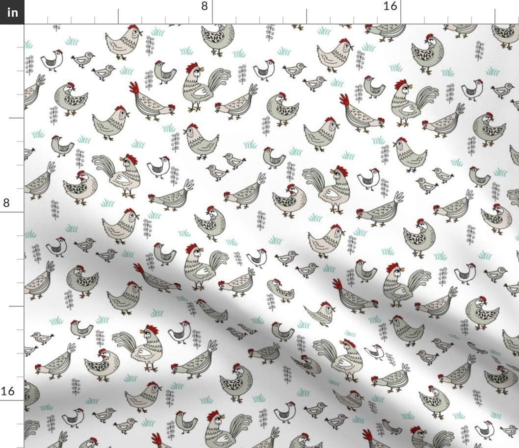Spoonflower Fabric - Chickens Farmyard Chicken Bird Farm Birds Rooster Printed on Petal Signature Cotton Fabric by The Yard - Sewing Quilting Apparel Crafts Decor