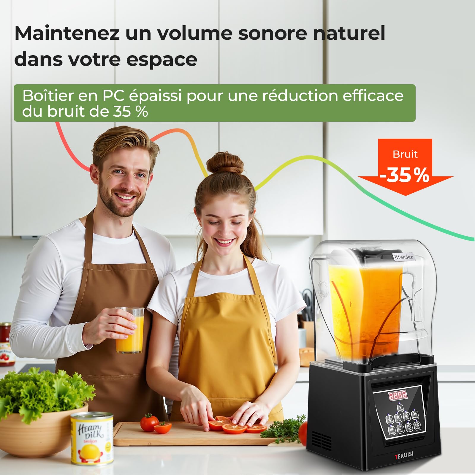 Blender Professionnel 2200 W, Mixeur Blender Silencieux avec Caisson Insonorisé, Bol 2 L, 9 Vitesses, Fonction Timer, Nettoyage Automatique, 5 Programmes pour Smoothies, Glace Pilée et Soupes