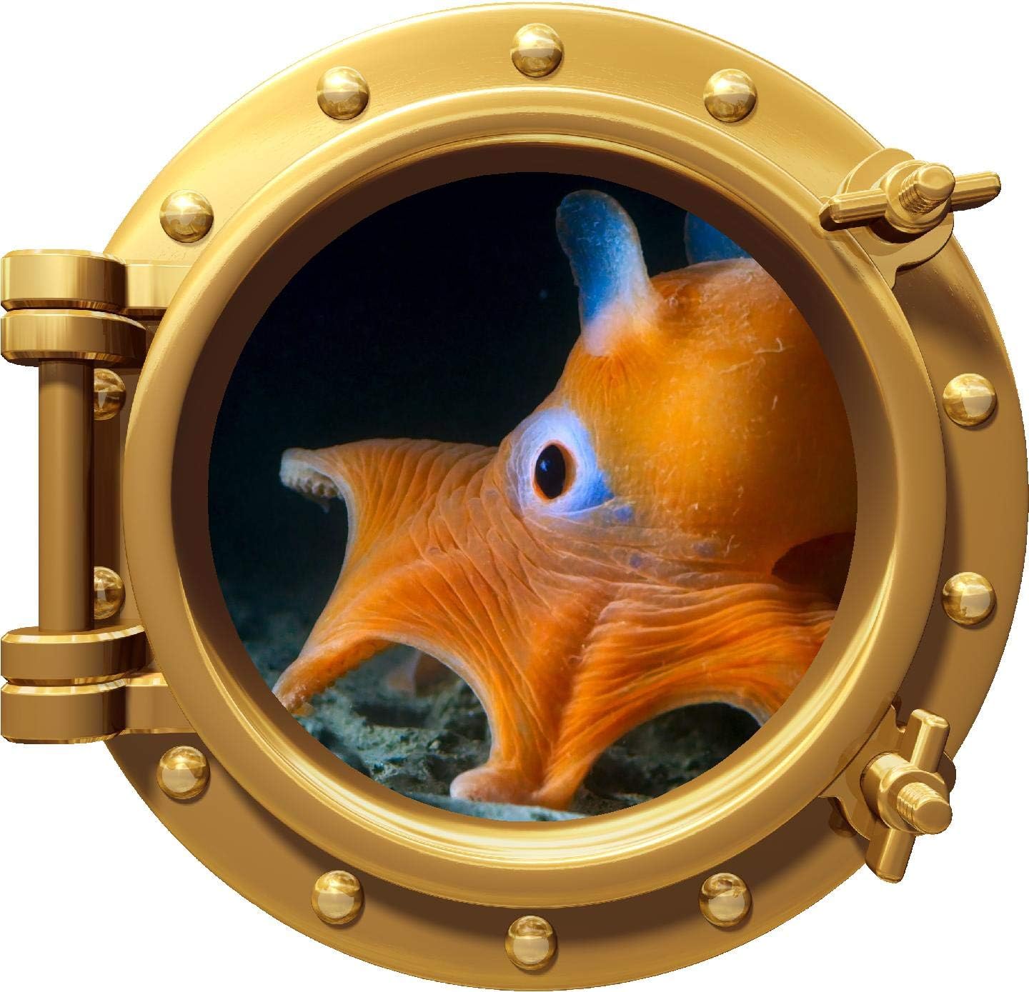 12 Port Scape Dumbo Octopus BRONZE Porthole 3D Window Wall Decal Removable Wall Sticker Rare Cute Baby Deep Sea Animal Ocean Portal