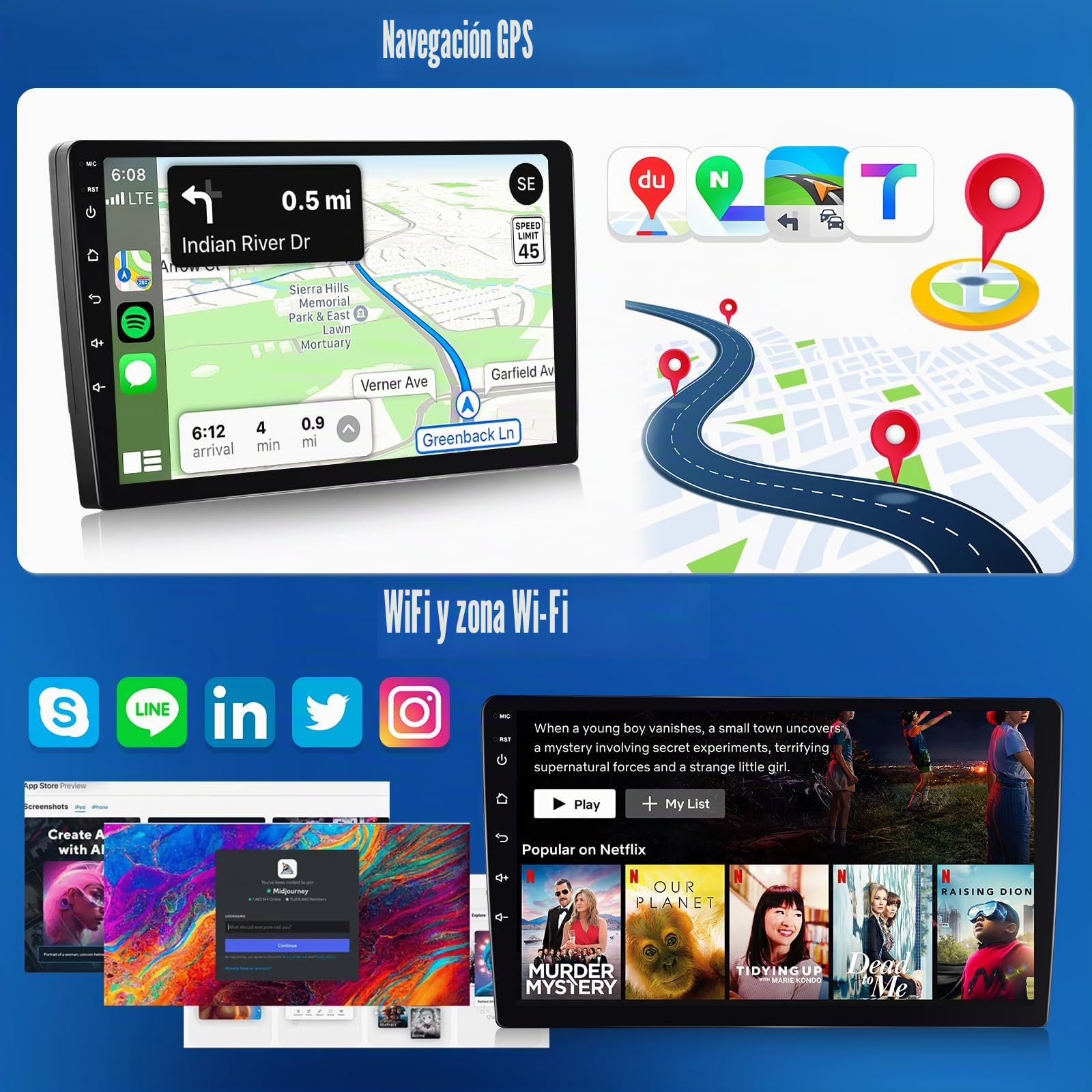 OiLiehu 4G+64G Android 13 2Din CarPlay Android Auto Radio para Renault Dacia Sandero 2 B52 2012-2019 Pantalla Radio Coche 9 Pulgadas Bluetooth GPS FM/RDS WiFi SWC EQ Camara Marcha Atras