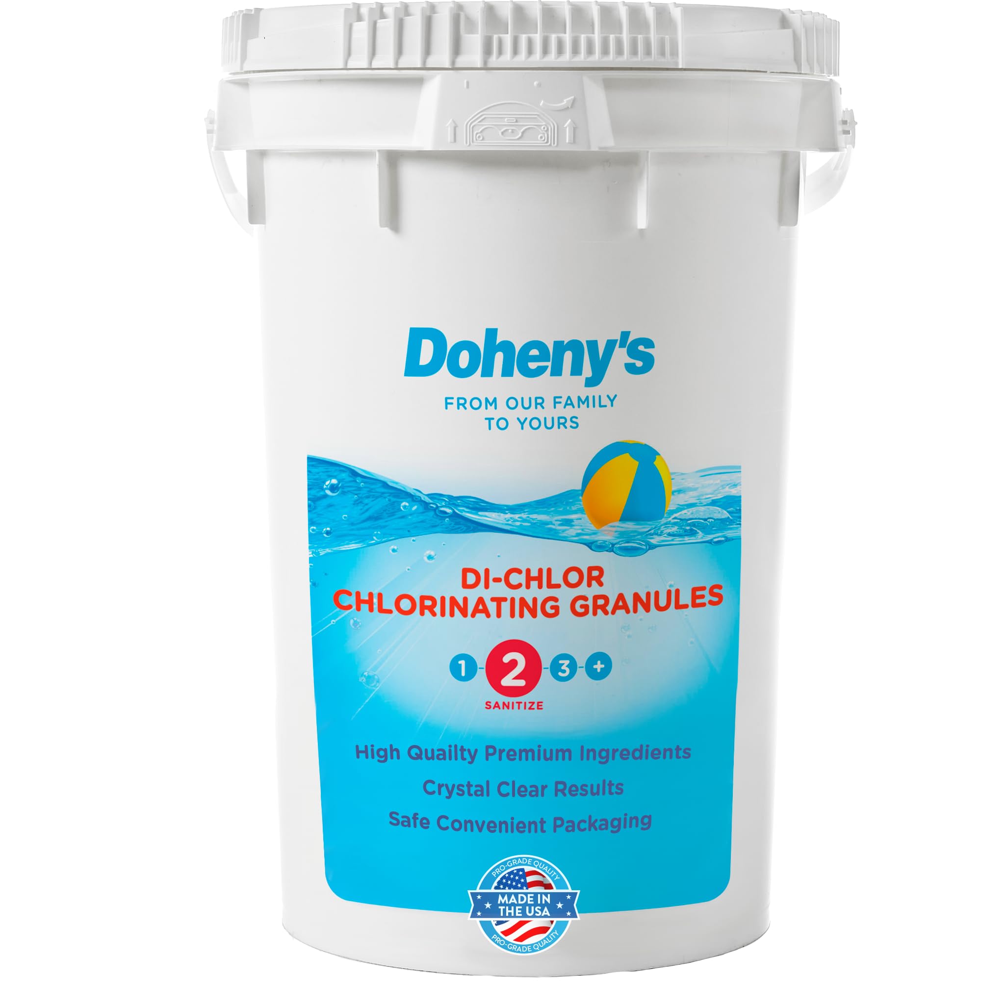 Doheny's Di-Chlor Granular Chlorine | Pro-Grade 3-in-1 Pool Sanitizer, Shock &amp; Algaecide | Fast-Dissolving, Calcium-Free, No Residue | 99.5% Sodium Dichlor with 56% Stabilized Chlorine | 50lb Bucket