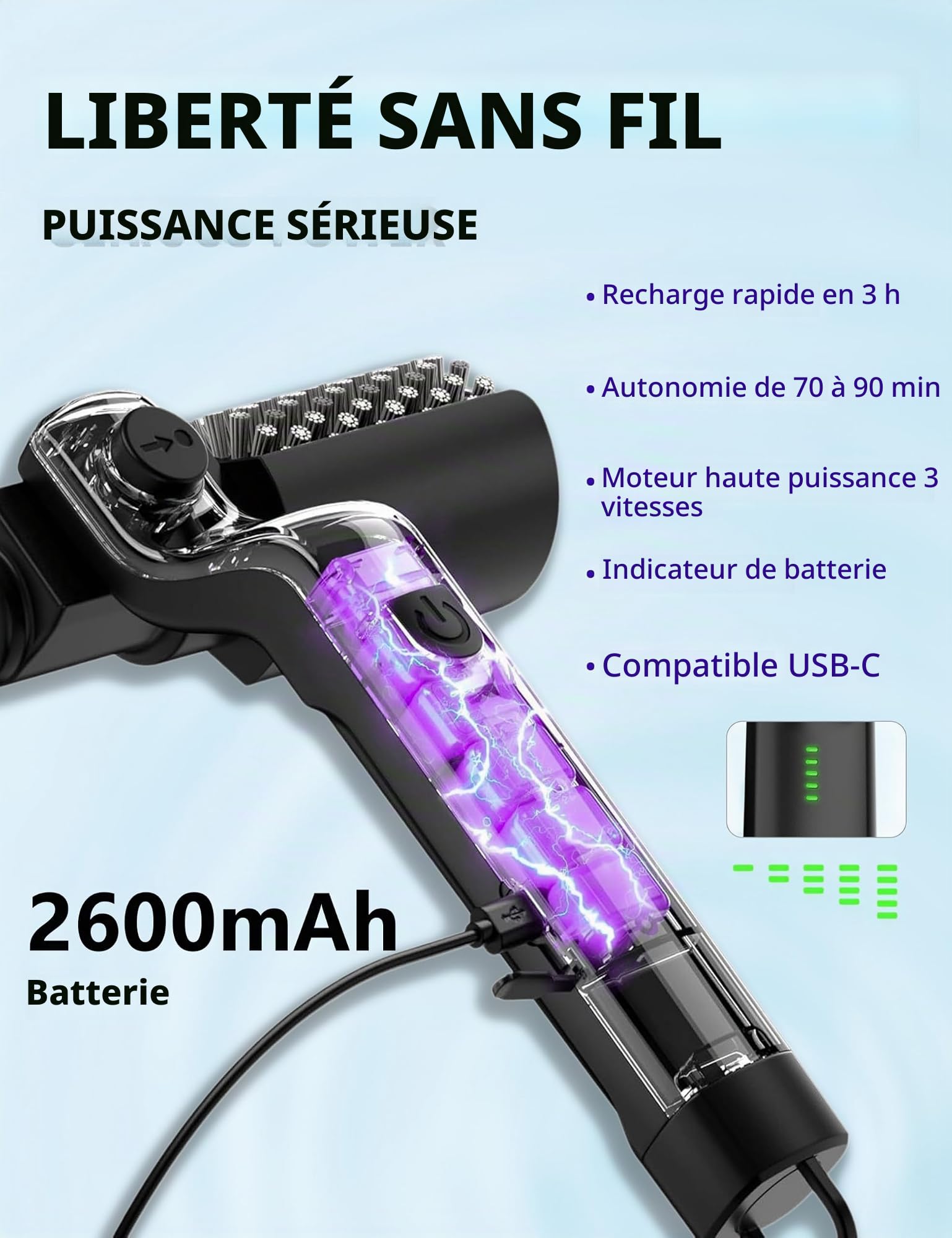 Brosse Électrique pour BBQ sans Fil, Nettoyeur de Grill Rechargeable 90 min | Idéal pour Barbecue, Grill et Plancha. 3 Vitesses de Puissance et 90 min d'Autonomie. Nettoyage Efficace et sans Effort