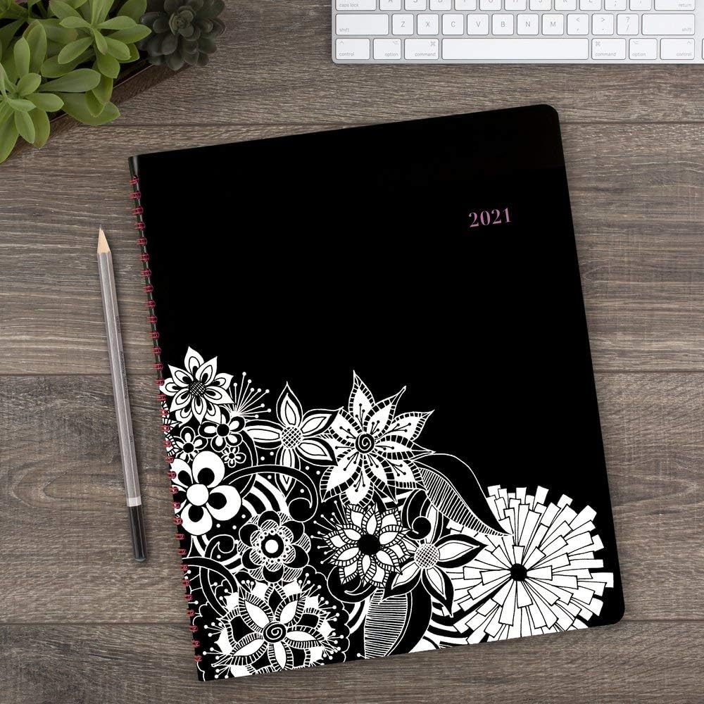 Cambridge 2021 Weekly & Monthly Planner by Cambridge, 8-1/2" x 11", Large, Premium, FloraDoodle, Black/White (589-905-21)