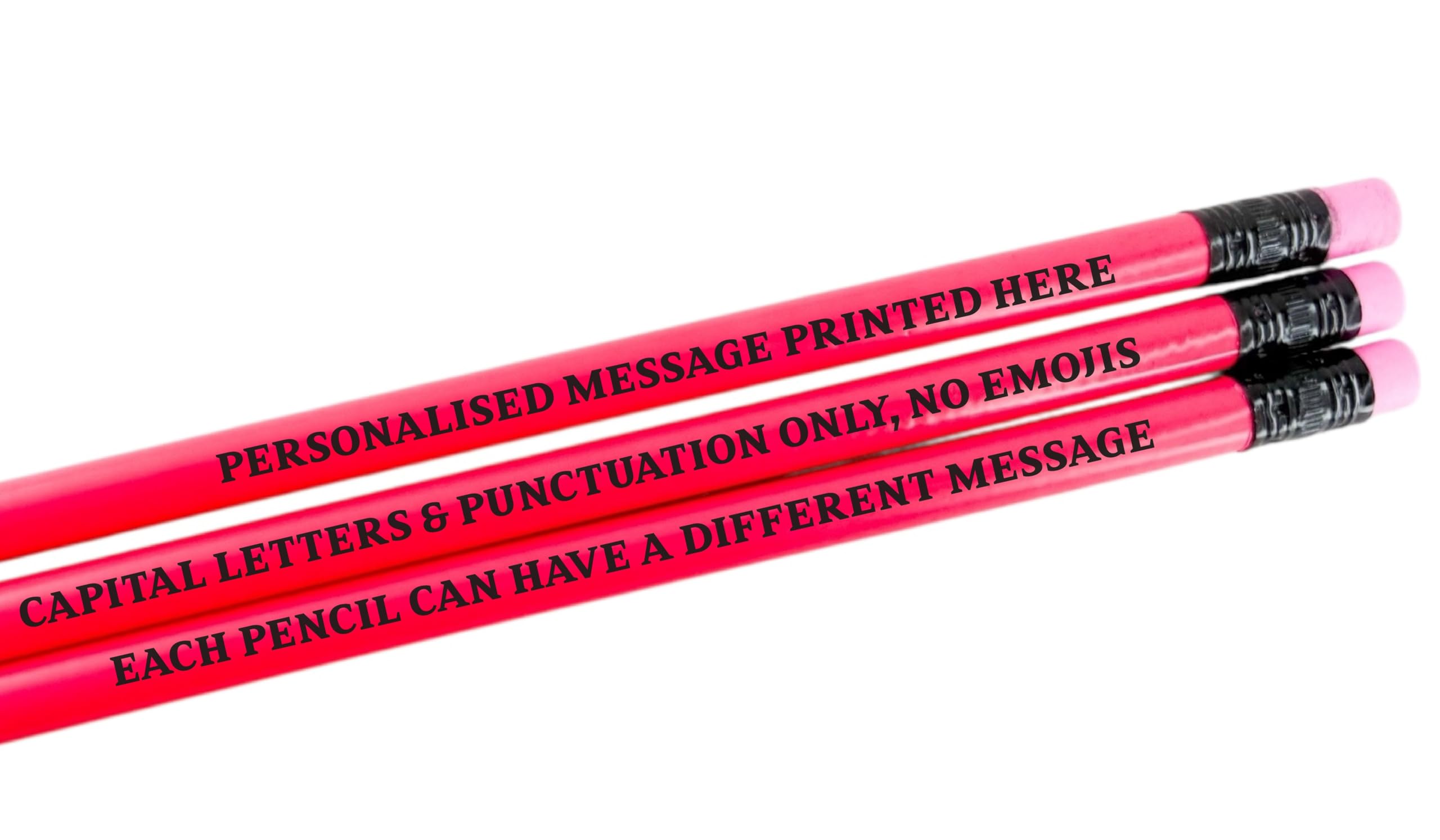Dios Designs Personalised Pencils - Choice of Colours and Quantities (Neon Pink, 3 Pencils)