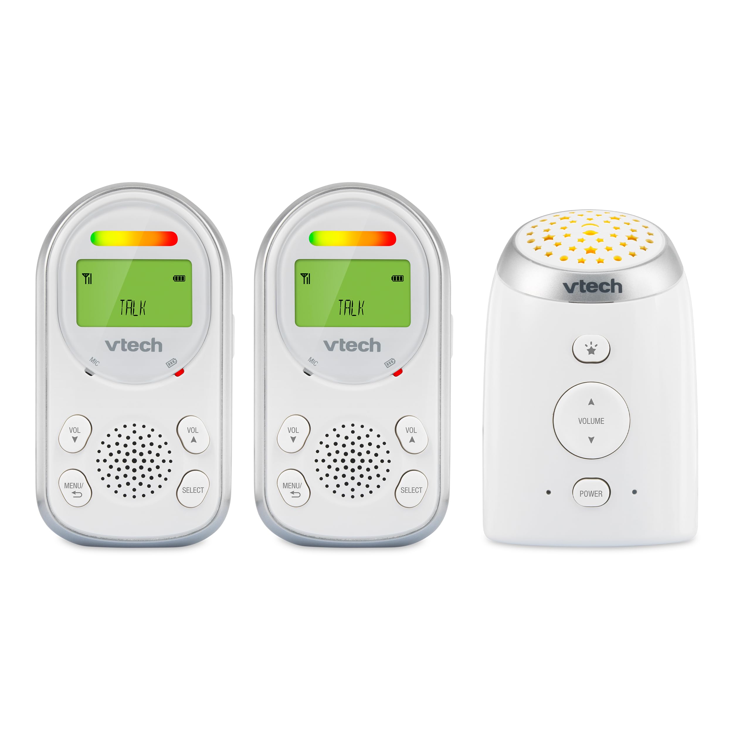 VTech 2 Parent Units Digital Audio Baby Monitor with Glow-on-Ceiling Night Light, Up to 1,000ft of Range, Vibrating Sound-Alert, Two-Way Talk Intercom